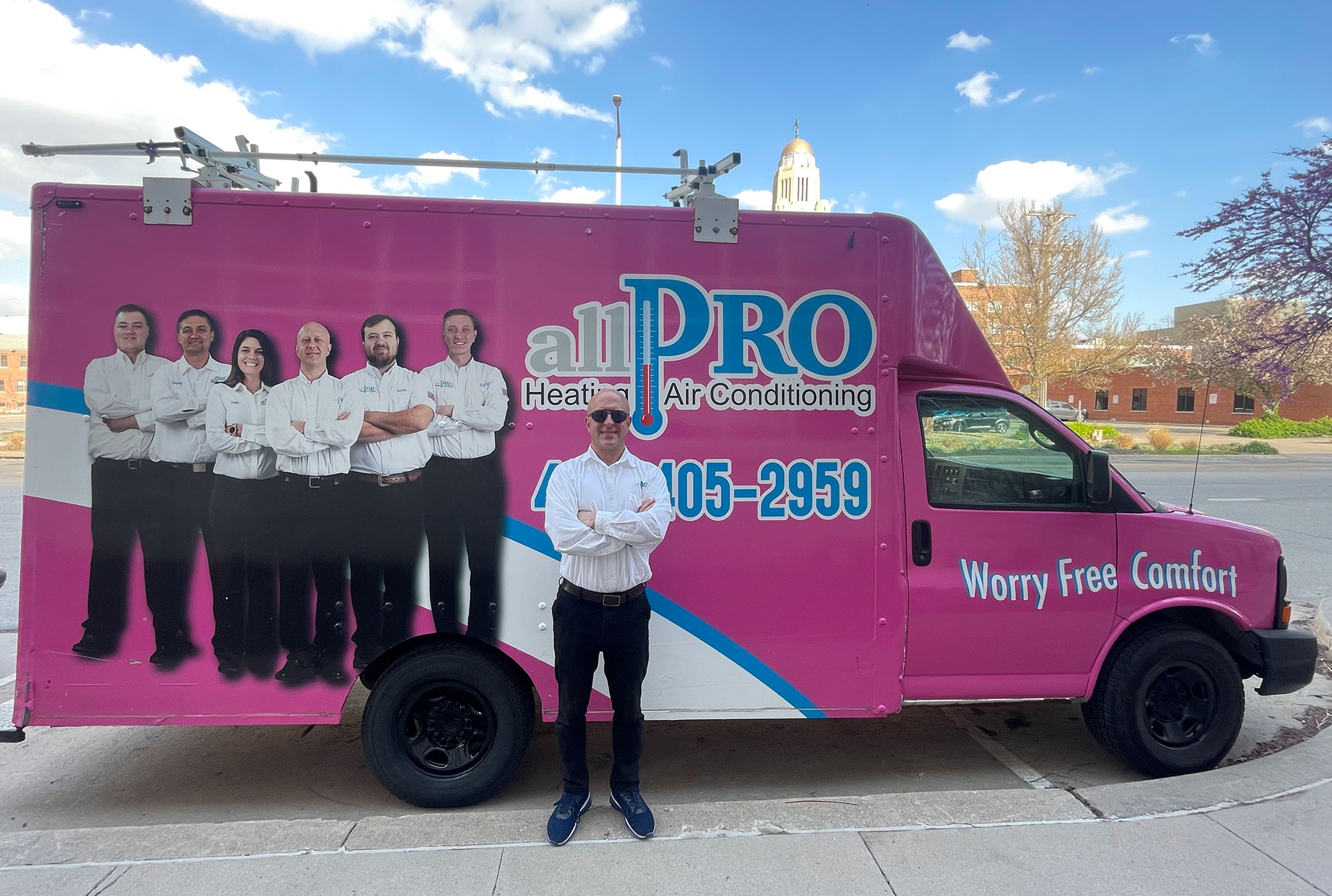 The All Pro Heating & Air team and service truck in Lincoln, NE